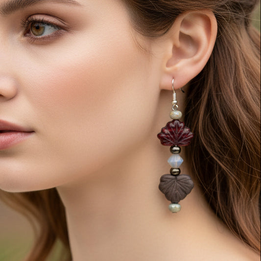 Celtic Autumn Earrings, Leaf Jewelry, Forest Jewelry, Beaded Earrings, Mom Gift, Sister Gift, Friendship Gift, Aunt Gift, Nature Jewelry