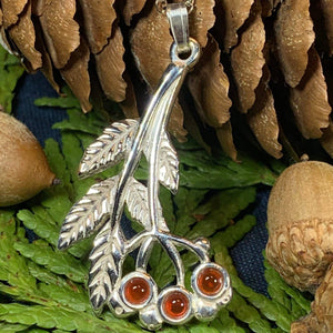 Solid Sterling Silver Rowan tree Pendant with carnelian stone "berries". Celtic symbol represents the connection of all living things. Sterling silver necklace with red carnelian to create this mystical tree - known as the Goddess Tree!