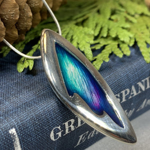 Sterling Silver Northern Lights Necklace is a reminder of the night sky spectacle as seen from the Scotland and other parts of the world. The colors of the northern lights are in enamel. Aurora Borealis pendant.