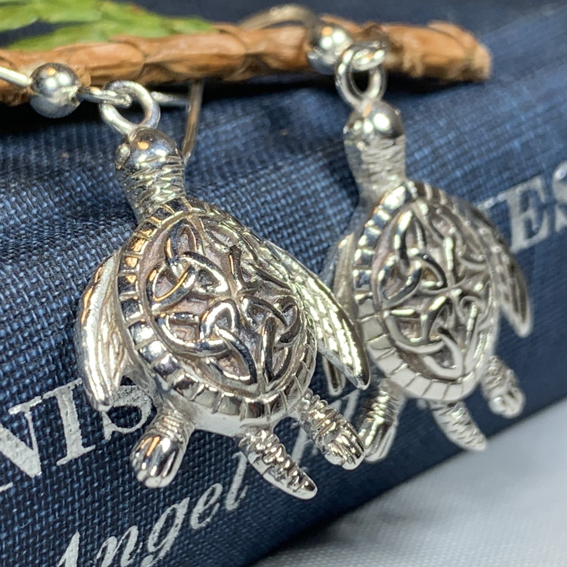 Celtic Turtle Earrings in Sterling Silver — view 5