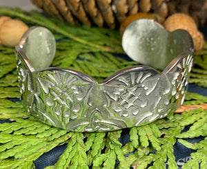 Thistle Bracelet, Celtic Jewelry, Bangle Bracelet, Nature Jewelry, Scotland Jewelry, Wife Gift, Girlfriend Gift, Pewter Cuff Bracelet