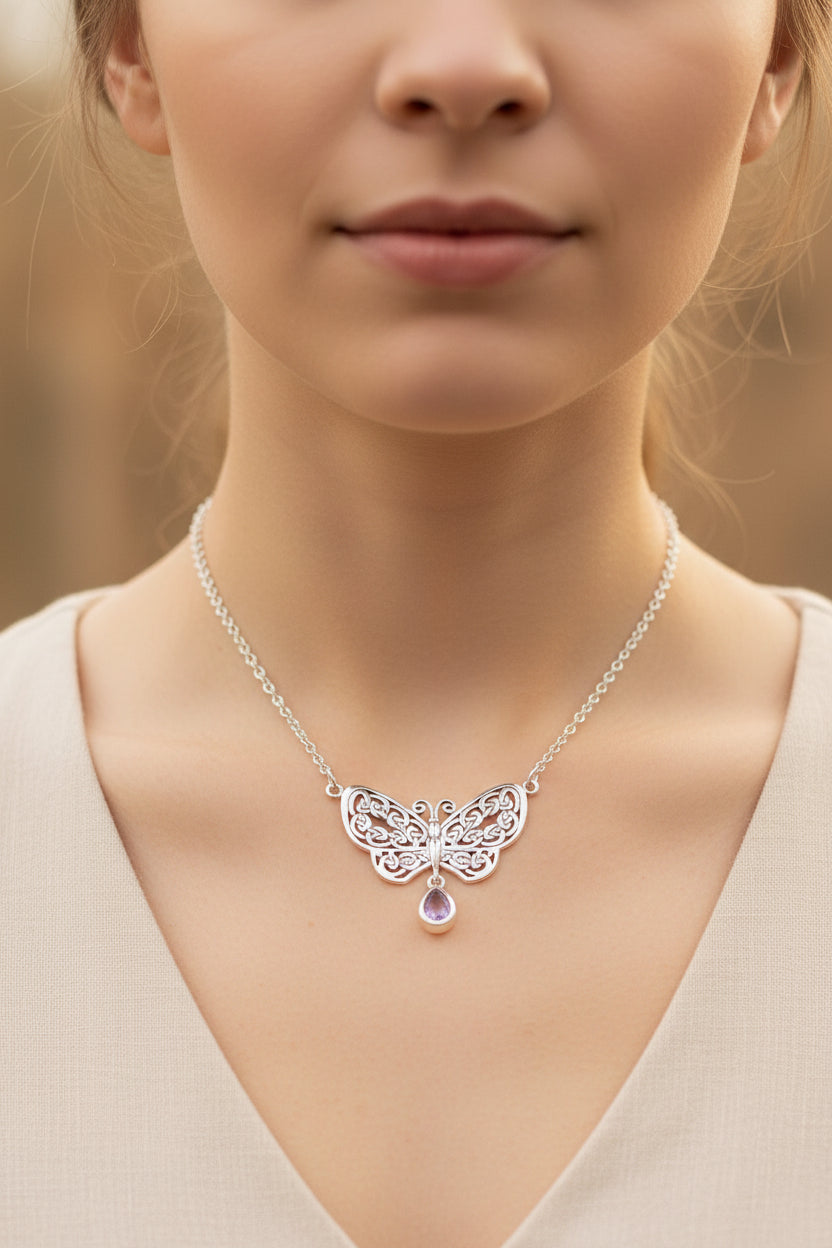 Meadow Celtic Butterfly Necklace in Sterling Silver — view 11