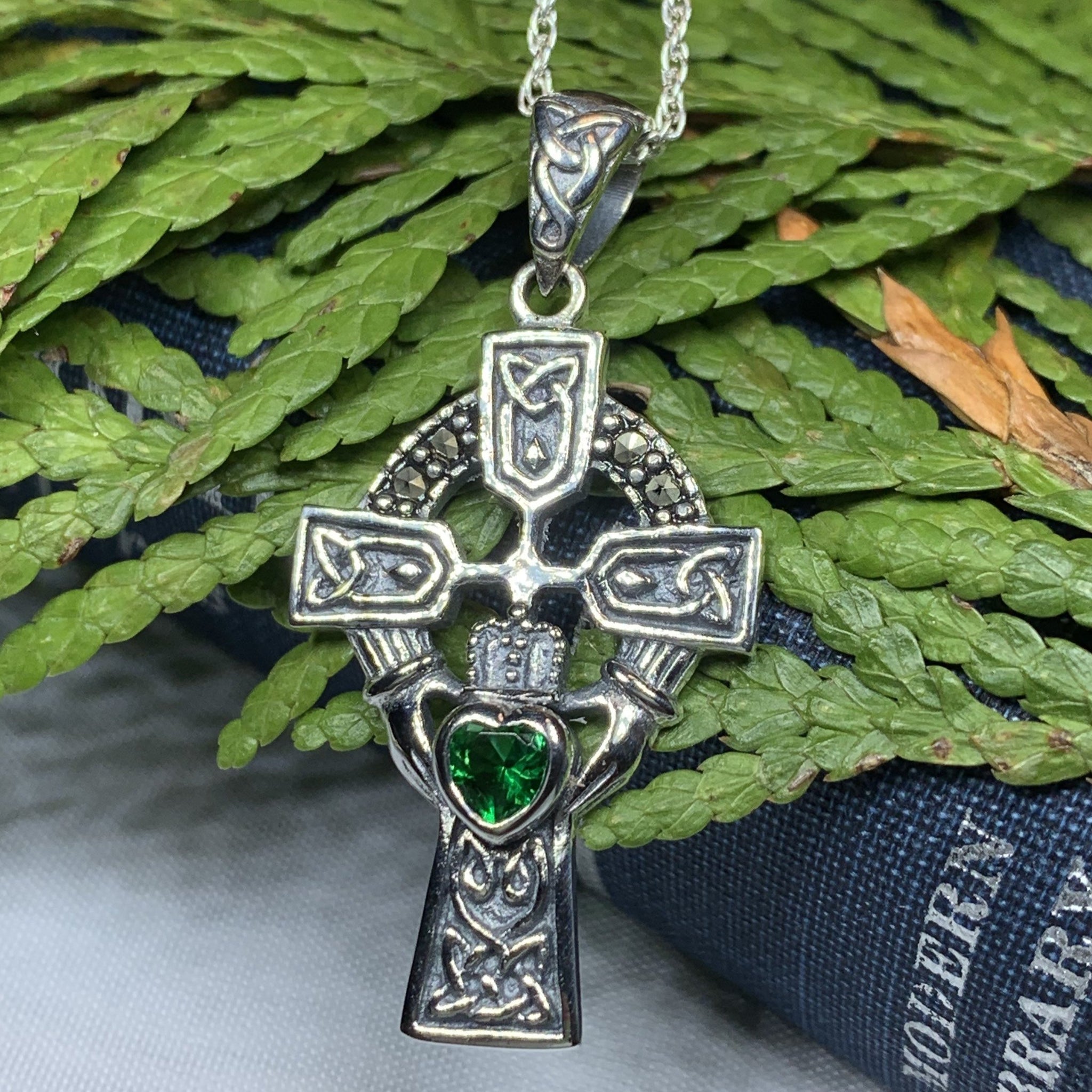 claddagh cross pendant-celtic design - Connemara Marble
