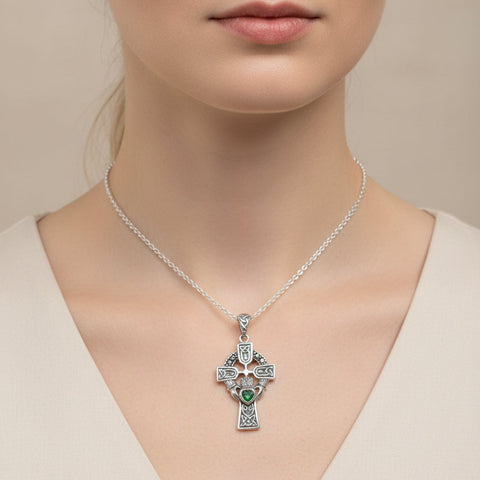 Load image into Gallery viewer, Claddagh Cross Necklace, Irish Cross, Celtic Cross Jewelry, First Communion Gift, Mom Gift, Celtic Cross Necklace, Religious Jewelry
