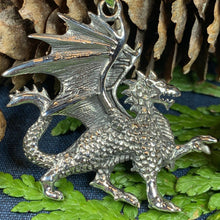 Load image into Gallery viewer, Dragon Necklace, Celtic Jewelry, Pagan Jewelry, Gothic Necklace, Wiccan Jewelry, Welsh Dragon Pendant, Pagan Jewelry, Wales Jewelry
