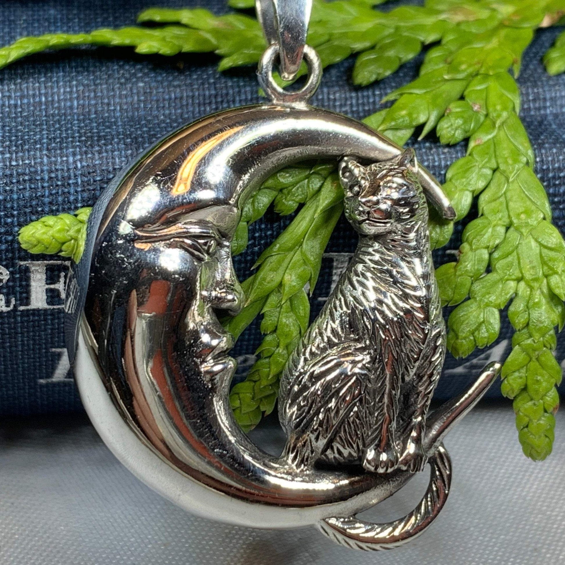 Cat Necklace, Moonstone Jewelry, Cat Pendant, Moon Necklace, Celestial Jewelry, Nature Jewelry, Irish Jewelry, Graduation Gift, Sister Gift