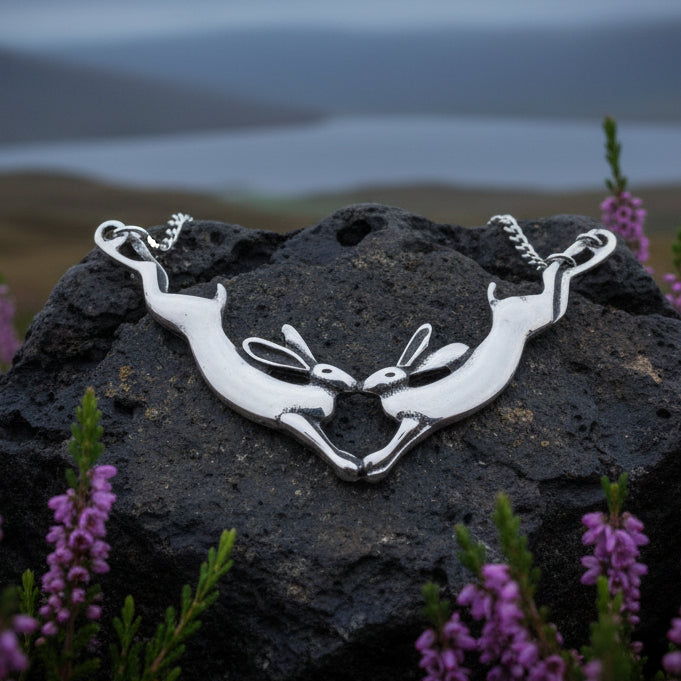 Two Rabbits Necklace in Pewter — view 5