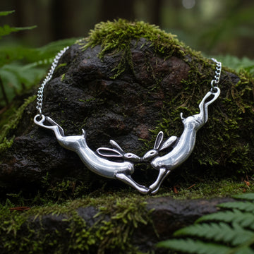 Two Rabbits Necklace in Pewter in silver