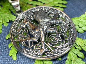 Welsh Dragon Necklace, Wales Necklace, Celtic Dragon, Celtic Jewelry, Silver Dragon, Pagan Jewelry, Wiccan Jewelry, Fantasy Jewelty