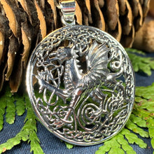 Load image into Gallery viewer, Welsh Dragon Necklace, Wales Necklace, Celtic Dragon, Celtic Jewelry, Silver Dragon, Pagan Jewelry, Wiccan Jewelry, Fantasy Jewelty
