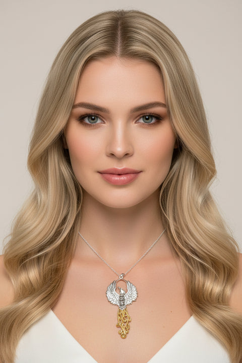 Load image into Gallery viewer, Phoenix Necklace, Celtic Jewelry, Bird Pendant, Firebird Jewelry, Inspirational Gift, Pagan Jewelry, Viking Jewelry, Gothic Jewelry

