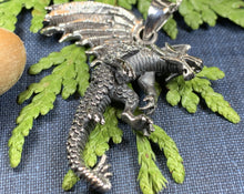 Load image into Gallery viewer, Dragon Necklace, Celtic Jewelry, Pagan Jewelry, Gothic Necklace, Wiccan Jewelry, Welsh Dragon Pendant, Pagan Jewelry, Wales Jewelry
