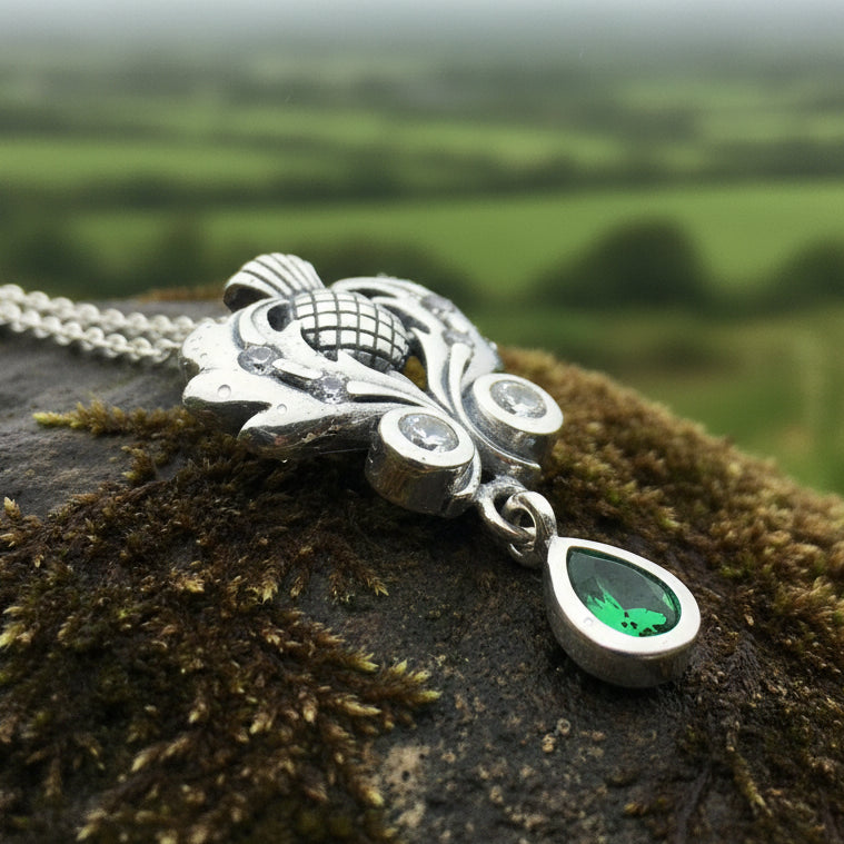 Thistle Necklace, Scotland Jewelry, Celtic Jewelry, Anniversary Gift, Bridal Jewelry, Wife Gift, Outlander Jewelry, Amethyst Jewelry