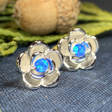 Load image into Gallery viewer, Celtic Rose Stud Earrings, Irish Jewelry, Celtic Jewelry, Anniversary Gift, Opal Jewelry, Stud Earrings, Mom Gift, Sister Gift, Wife Gift
