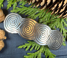 Load image into Gallery viewer, Celtic Spiral Hair Clip, Celtic Barrette, Irish Jewelry, Pagan Jewelry, Friendship Gift, Wiccan Jewelry, Norse Jewelry, Pewter Barrette
