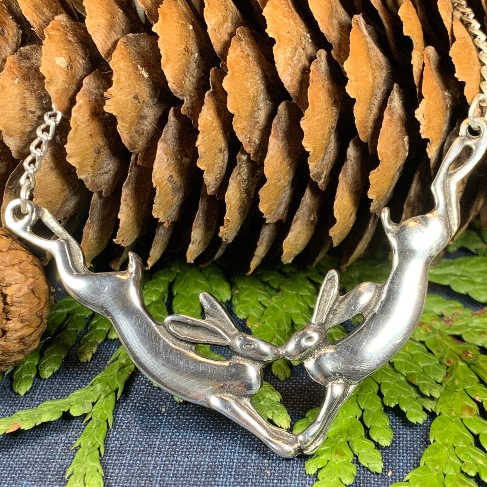 Two Rabbits Necklace in Pewter — view 4