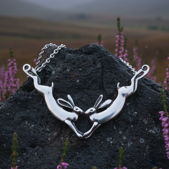 Two Rabbits Necklace in Pewter — view 3