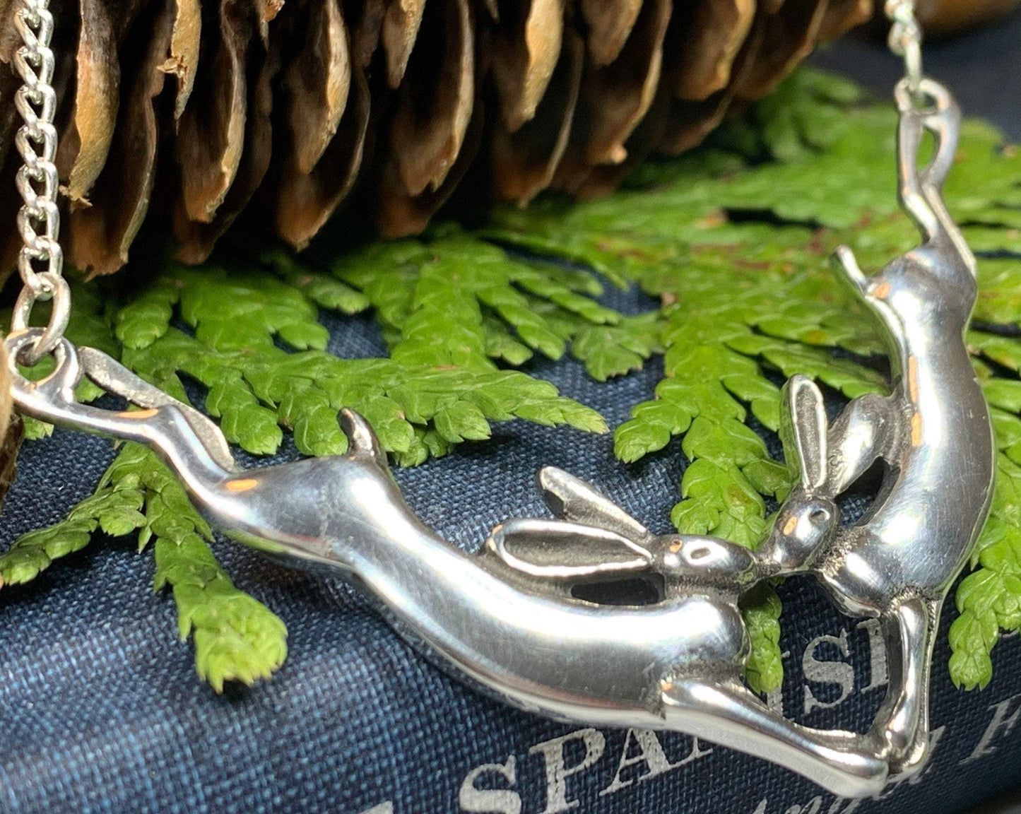 Two Rabbits Necklace in Pewter — view 6