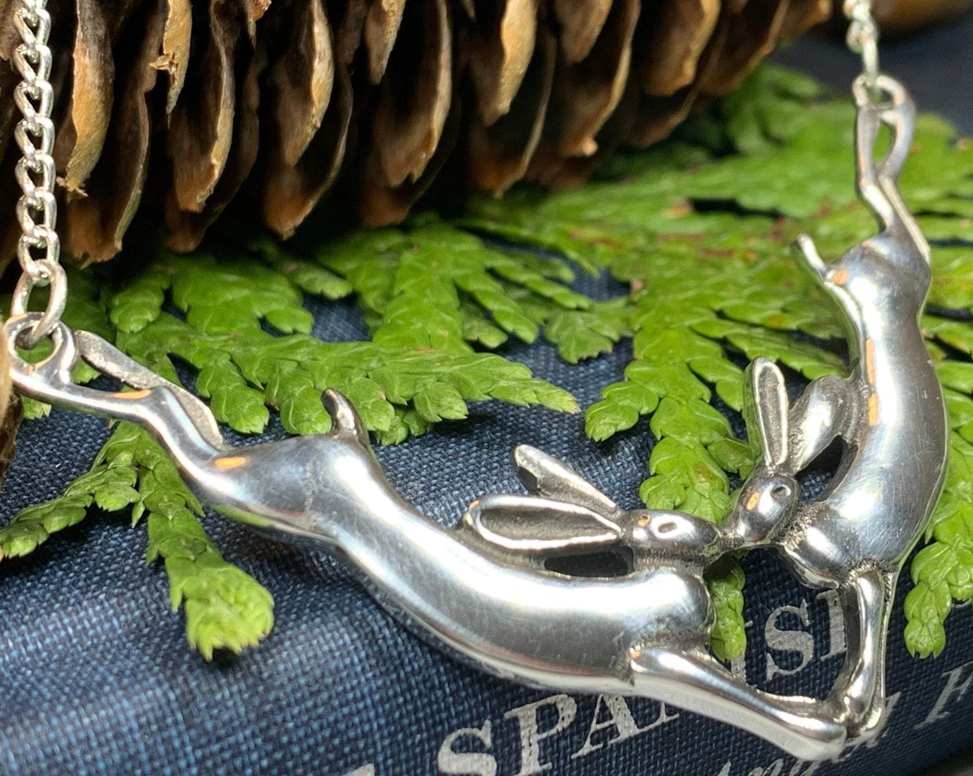 Two Rabbits Necklace in Pewter — view 6