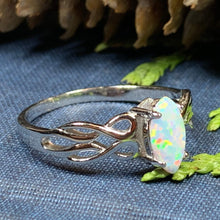 Load image into Gallery viewer, Scottish Mist Celtic Ring, Celtic Jewelry, Scotland Jewelry, Opal Jewelry, Trinity Knot Jewelry, Anniversary Gift, Bridal Jewelry, Mom Gift
