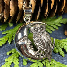 Load image into Gallery viewer, Owl Necklace, Moonstone Jewelry, Bird Pendant, Moon Necklace, Celestial Jewelry, Nature Jewelry, Irish Jewelry, Graduation Gift, Sister Gift
