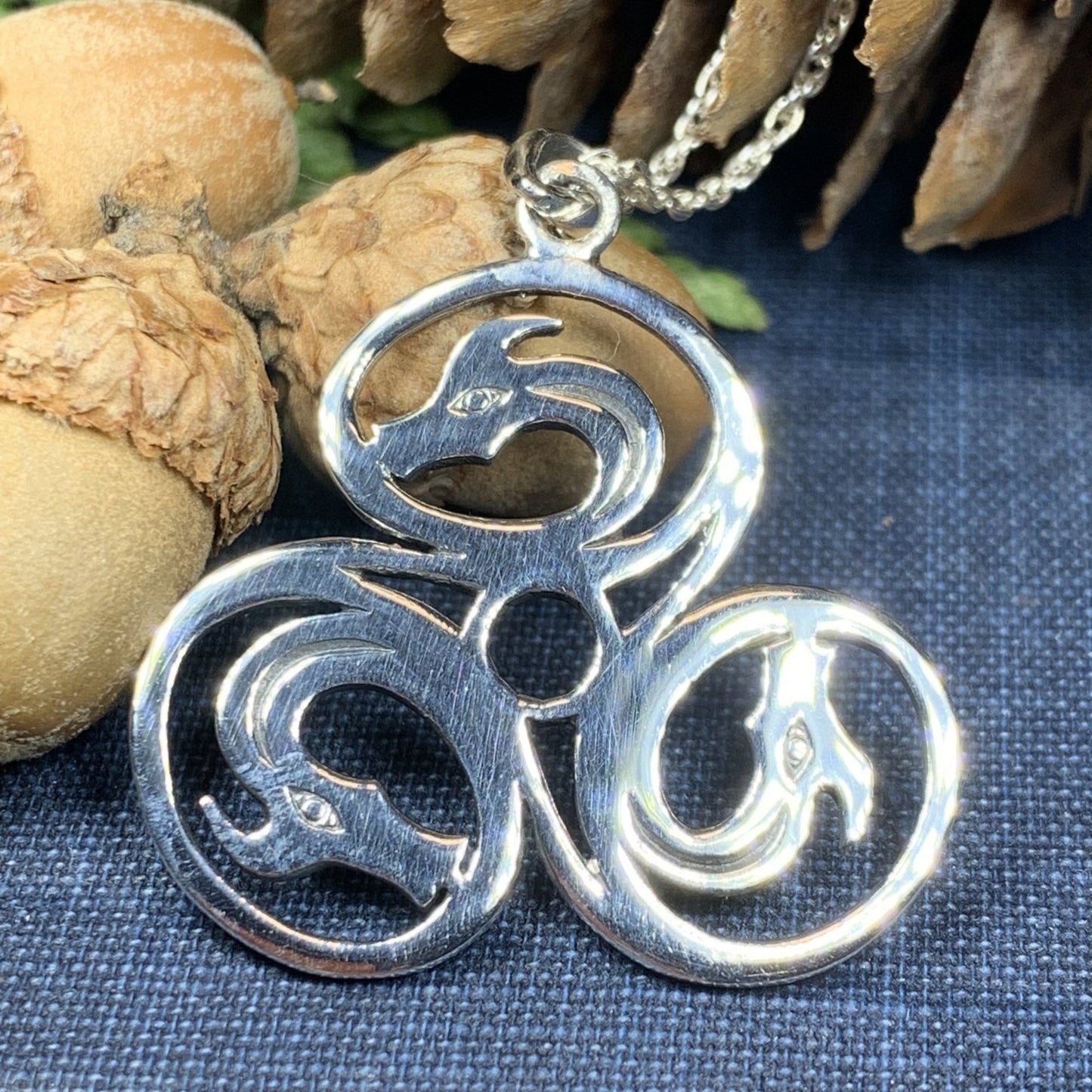 Dragon Celtic Spiral Necklace in Sterling Silver — view 5