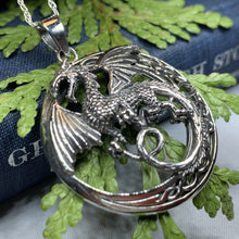 Load image into Gallery viewer, Dragon Moon Necklace, Celtic Jewelry, Pagan Jewelry, Gothic Necklace, Wiccan Jewelry, Welsh Dragon Pendant, Pagan Jewelry, Wales Jewelry

