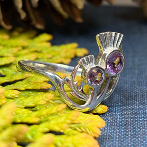Thistle Ring, Celtic Jewelry, Scotland Jewelry, Amethyst Jewelry, Outlander Jewelry, Nature Ring, Thistle Jewelry, Mom Gift, Wife Gift
