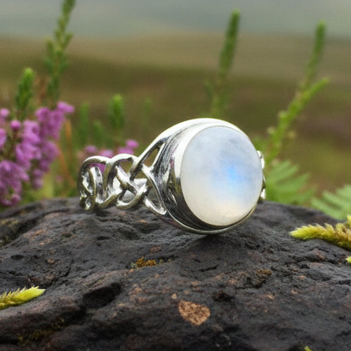 Rhianna Celtic Knot Moonstone Ring in Sterling Silver — view 4