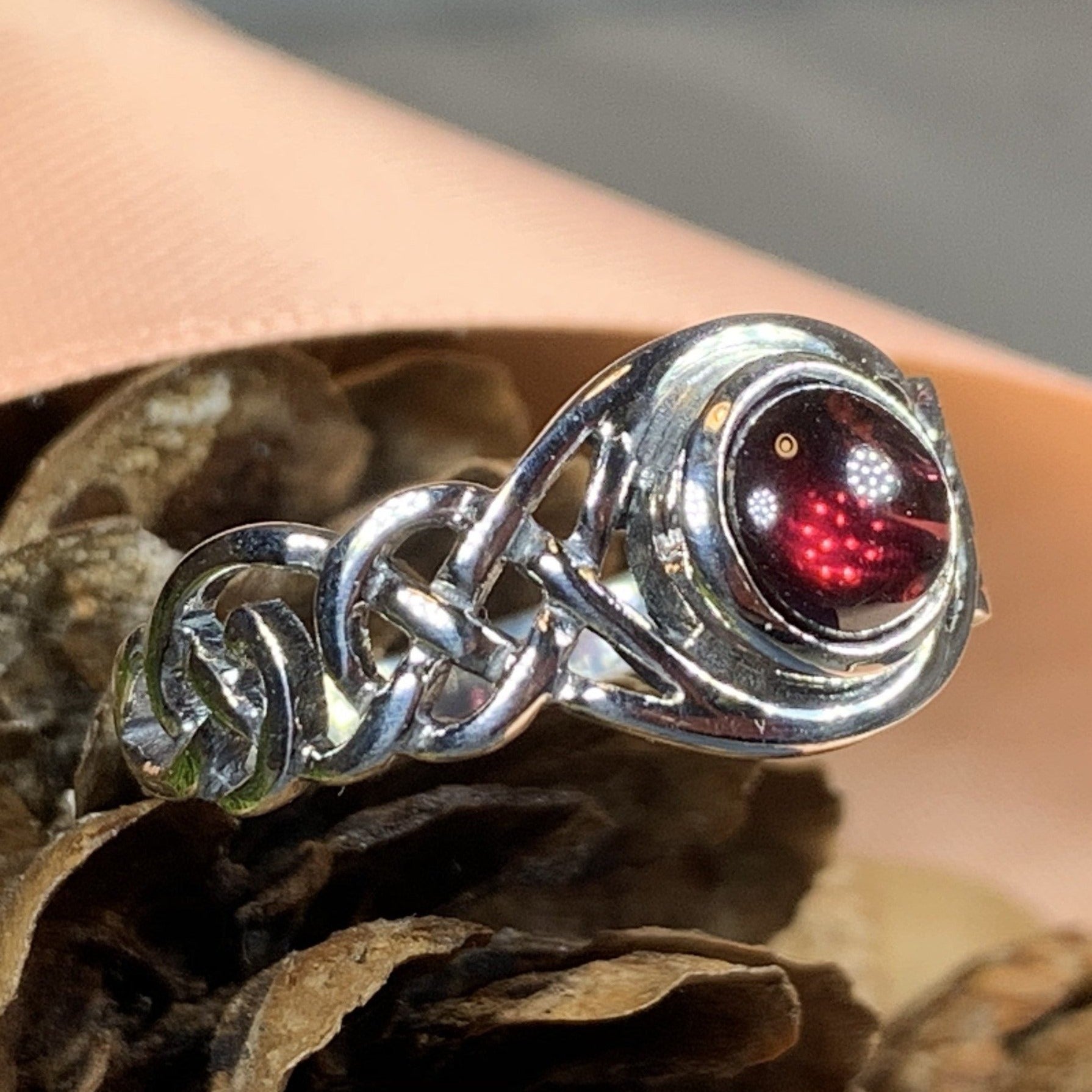 Leah Celtic Knot Garnet Ring in Sterling Silver — view 6