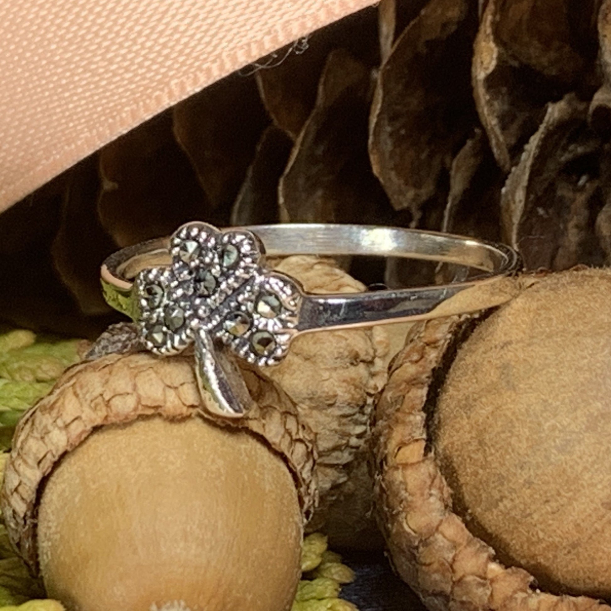 Fáilte Irish Shamrock Ring with Marcasite — view 6