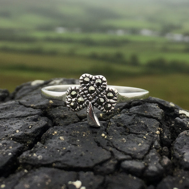 Shamrock Ring, Celtic Jewelry, Irish Jewelry, Clover Jewelry, Ireland Gift, Irish Dance Gift, Anniversary Gift, Marcasite Jewelry, Good Luck
