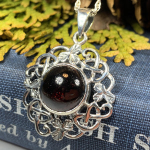 Shamrock Garnet Necklace, Celtic Knot Jewelry, Irish Jewelry, Anniversary Gift, Ireland Gift, Wife Gift, Girlfriend Gift, Celtic Pendant