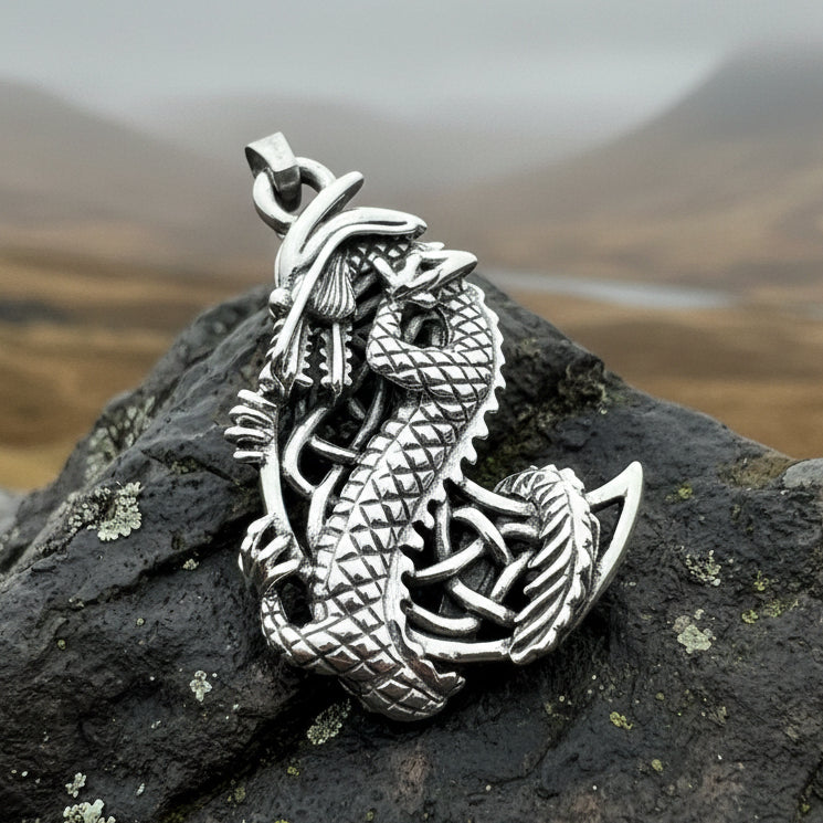 Dragon Moon Necklace, Celtic Jewelry, Pagan Jewelry, Gothic Necklace, Wiccan Jewelry, Welsh Dragon Pendant, Pagan Jewelry, Wales Jewelry