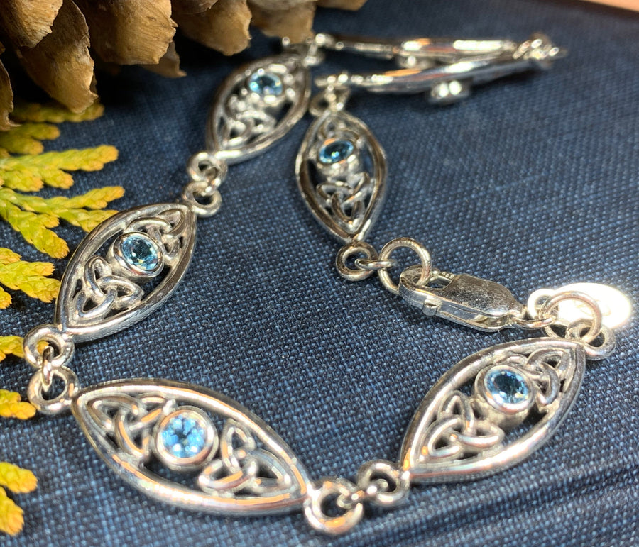 Trinity Knot Bracelet, Celtic Jewelry, Topaz Jewelry, Irish Jewelry, Bridal Jewelry, Scotland Jewelry, Anniversary Gift, Girlfriend Gift