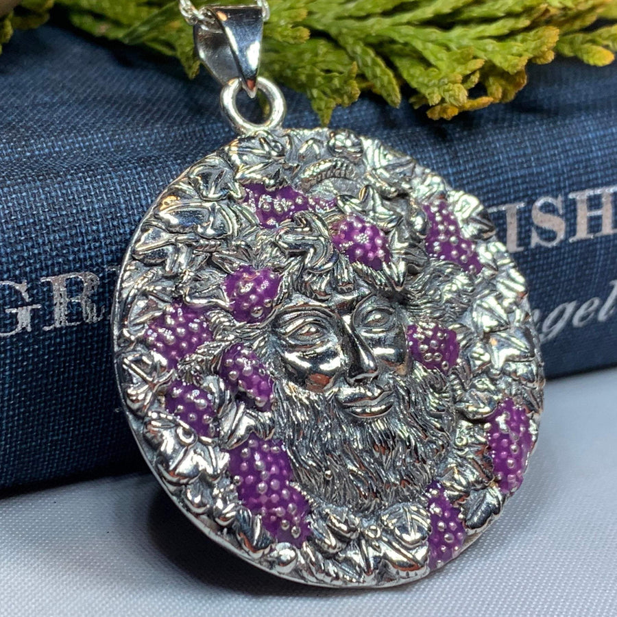 Wine God Necklace, Bacchus Pendant, Celtic Jewelry, Wine Jewelry, Anniversary Gift, Wiccan Jewelry, Pagan Jewelry, Mythical Jewelry, Grapes