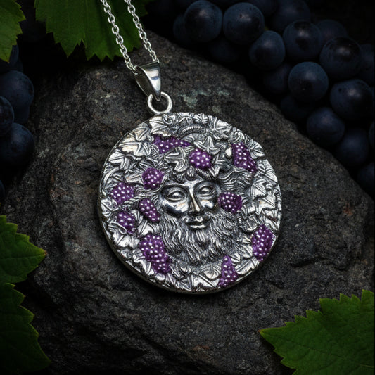 Wine God Necklace, Bacchus Pendant, Celtic Jewelry, Wine Jewelry, Anniversary Gift, Wiccan Jewelry, Pagan Jewelry, Mythical Jewelry, Grapes