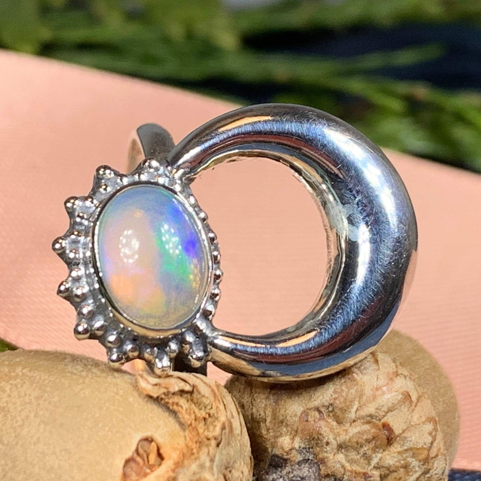 Crescent Moon Ring, Celtic Jewelry, Celestial Jewelry, Goddess Jewelry, Moon Ring, Wiccan Jewelry, Anniversary Gift, Opal Jewelry, Wife Gift