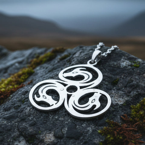 Load image into Gallery viewer, Celtic Spiral Necklace, Celtic Necklace, Irish Jewelry, Dragon Jewelry, Triple Spiral Jewelry, Wiccan Jewelry, Pagan Gift, Scotland Gift
