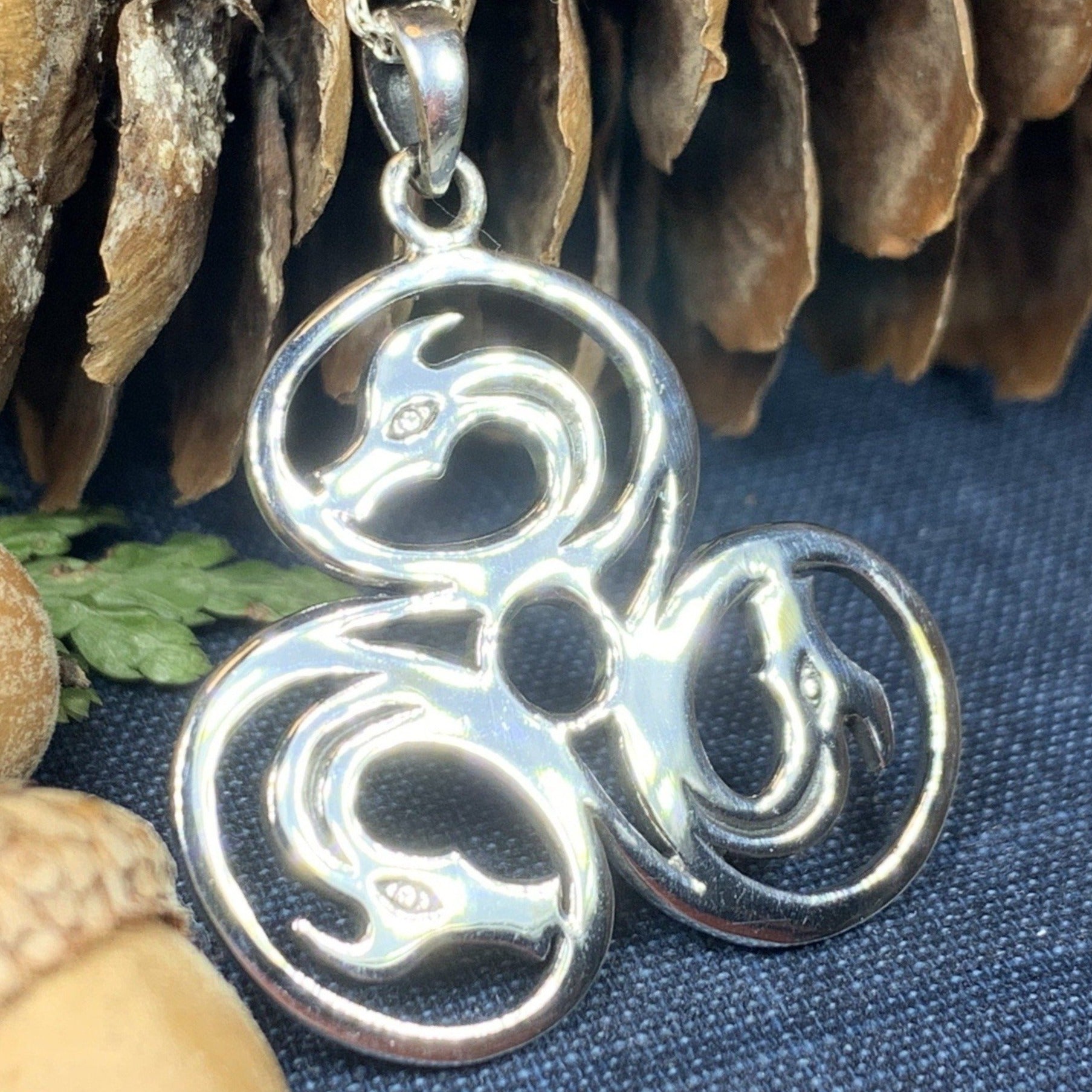 Dragon Celtic Spiral Necklace in Sterling Silver — view 6