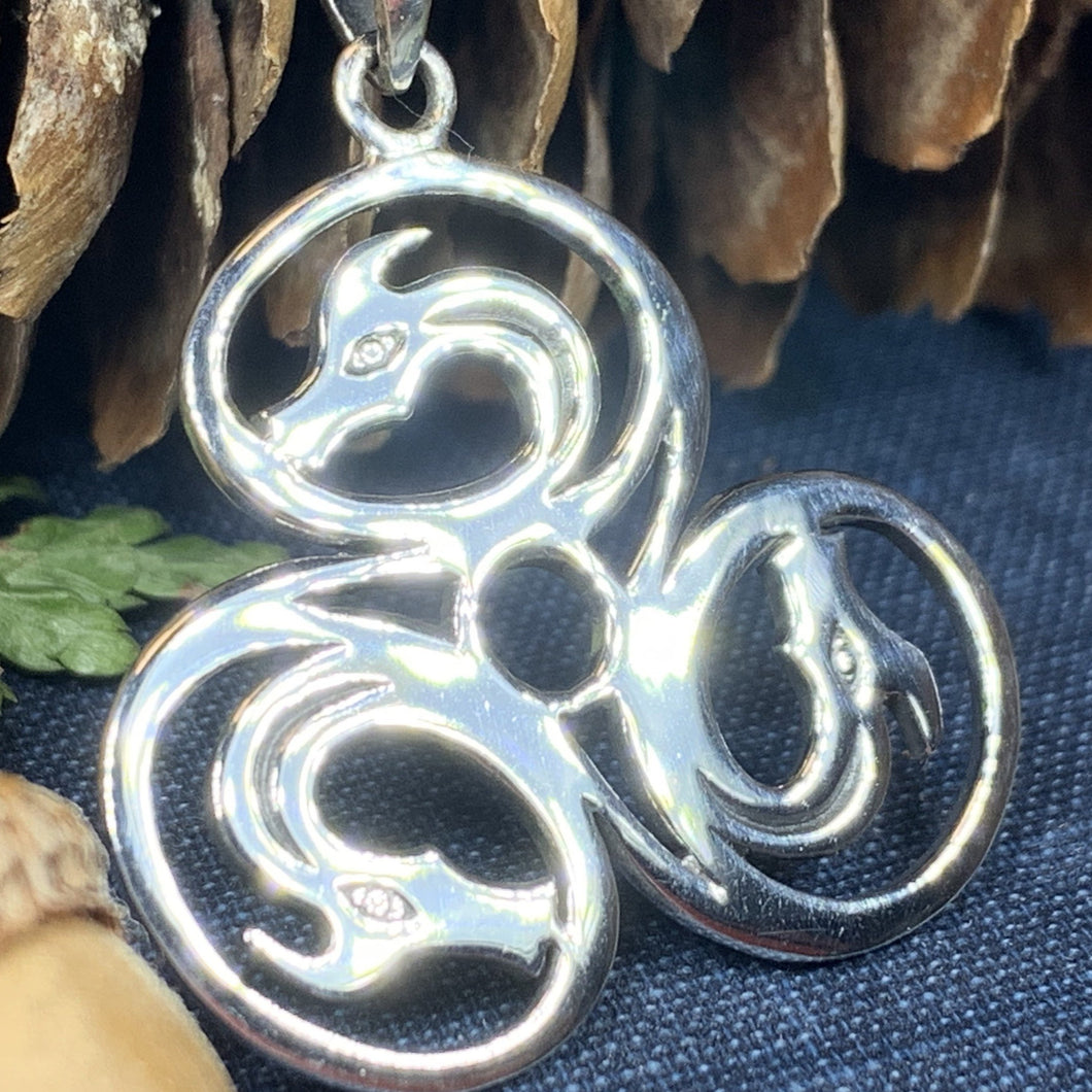 Celtic Spiral Necklace, Celtic Necklace, Irish Jewelry, Dragon Jewelry, Triple Spiral Jewelry, Wiccan Jewelry, Pagan Gift, Scotland Gift