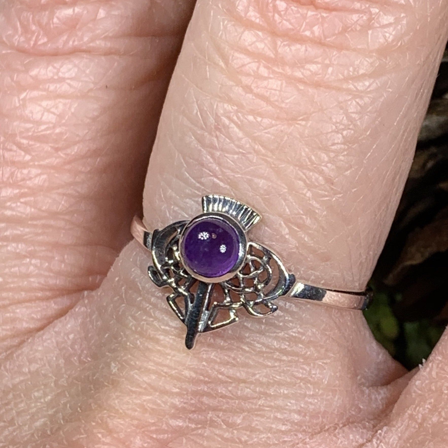 Ailsa Scottish Thistle Amethyst Ring in Sterling Silver — view 8
