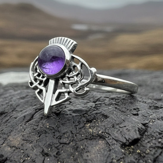 Ailsa Scottish Thistle Amethyst Ring in Sterling Silver — view 7