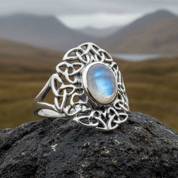 Celtic Starglow Moonstone Ring in Sterling Silver — view 8