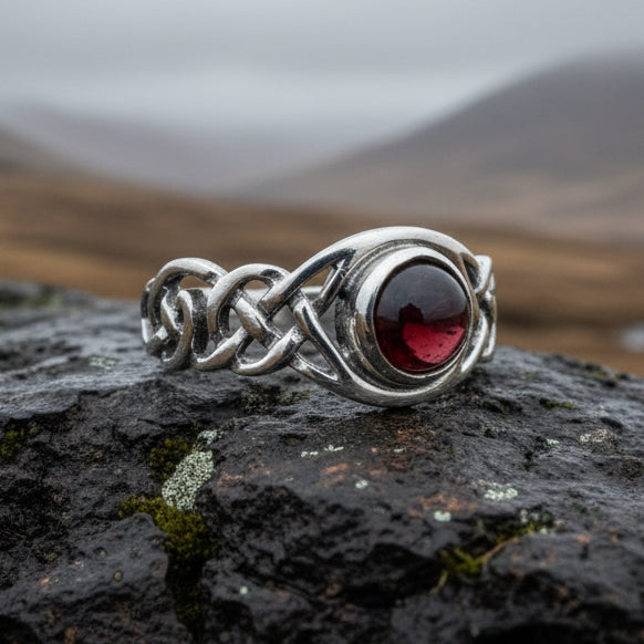 Leah Celtic Knot Garnet Ring in Sterling Silver — view 8