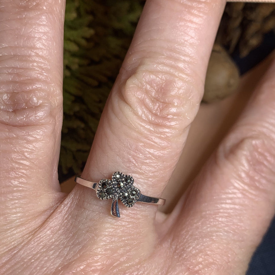 Shamrock Ring, Celtic Jewelry, Irish Jewelry, Clover Jewelry, Ireland Gift, Irish Dance Gift, Anniversary Gift, Marcasite Jewelry, Good Luck