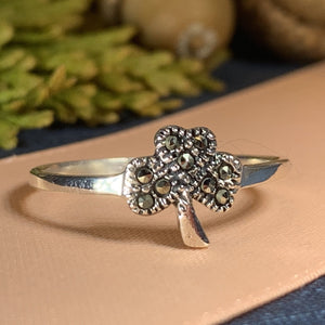 Shamrock Ring, Celtic Jewelry, Irish Jewelry, Clover Jewelry, Ireland Gift, Irish Dance Gift, Anniversary Gift, Marcasite Jewelry, Good Luck