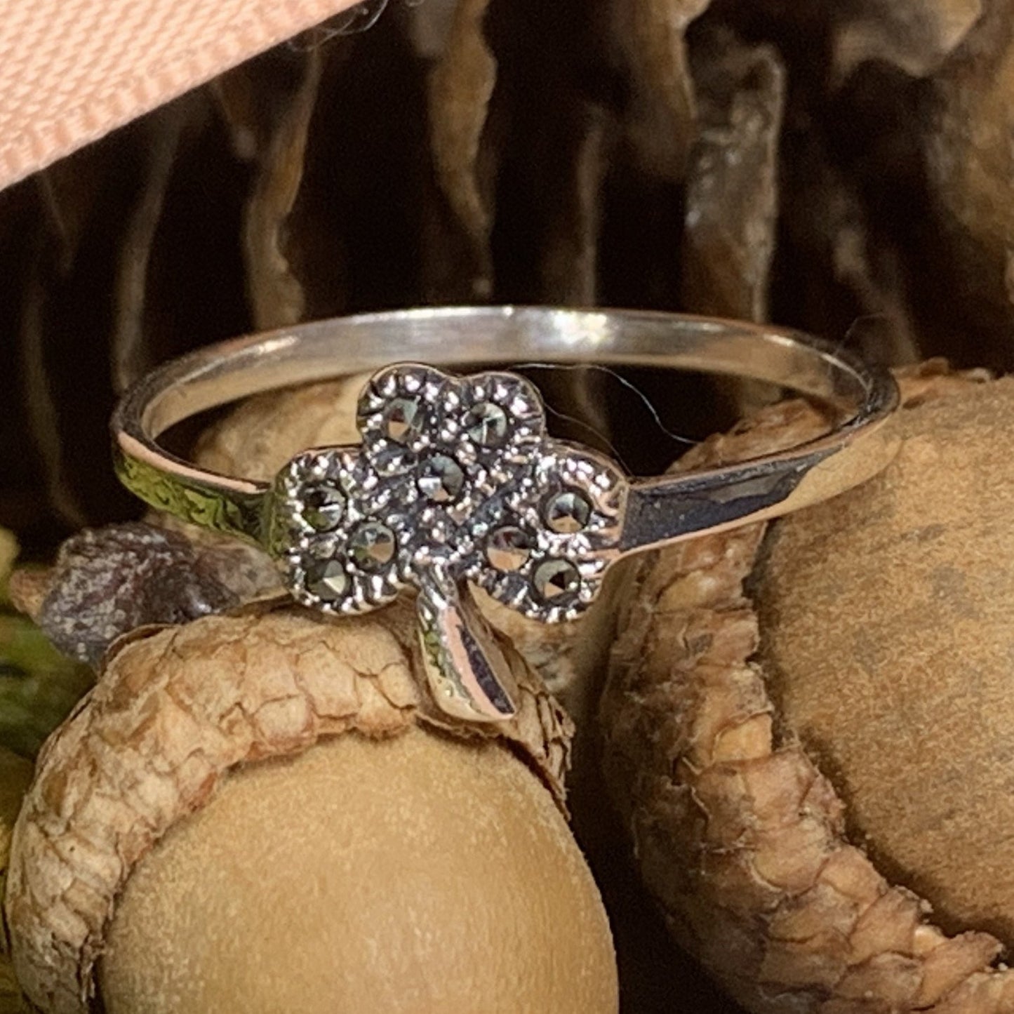 Fáilte Irish Shamrock Ring with Marcasite — view 2