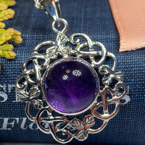 Shamrock Amethyst Necklace, Celtic Knot Jewelry, Irish Jewelry, Anniversary Gift, Ireland Gift, Wife Gift, Girlfriend Gift, Celtic Pendant