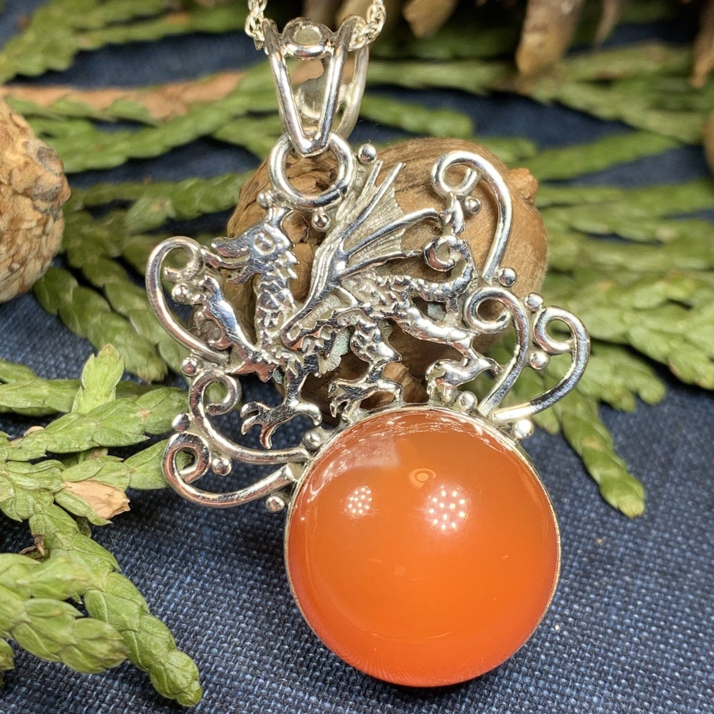 Dragon Necklace, Celtic Jewelry, Wales Jewelry, Honey Onyx Necklace, Wiccan Jewelry, Crescent Moon Pendant, Pagan Jewelry, Gothic Jewelry